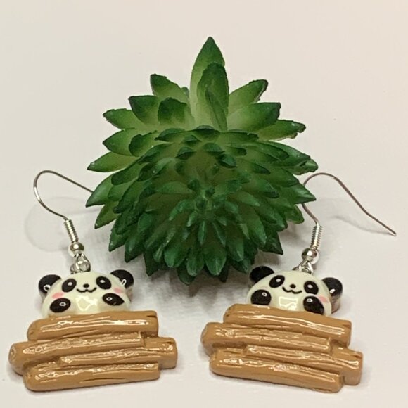 Panda Earring, Panda Bear Jewelry, Gift, Panda Jewelry, Silly Animal Earring - Picture 1 of 9